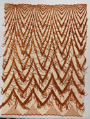 GEOMETRIC BEADED FRINGE DESIGN ON A MESH FABRIC (By The Yard)