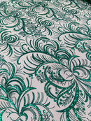 Vine Glitter Design On A Mesh Lace Fabric/Prom