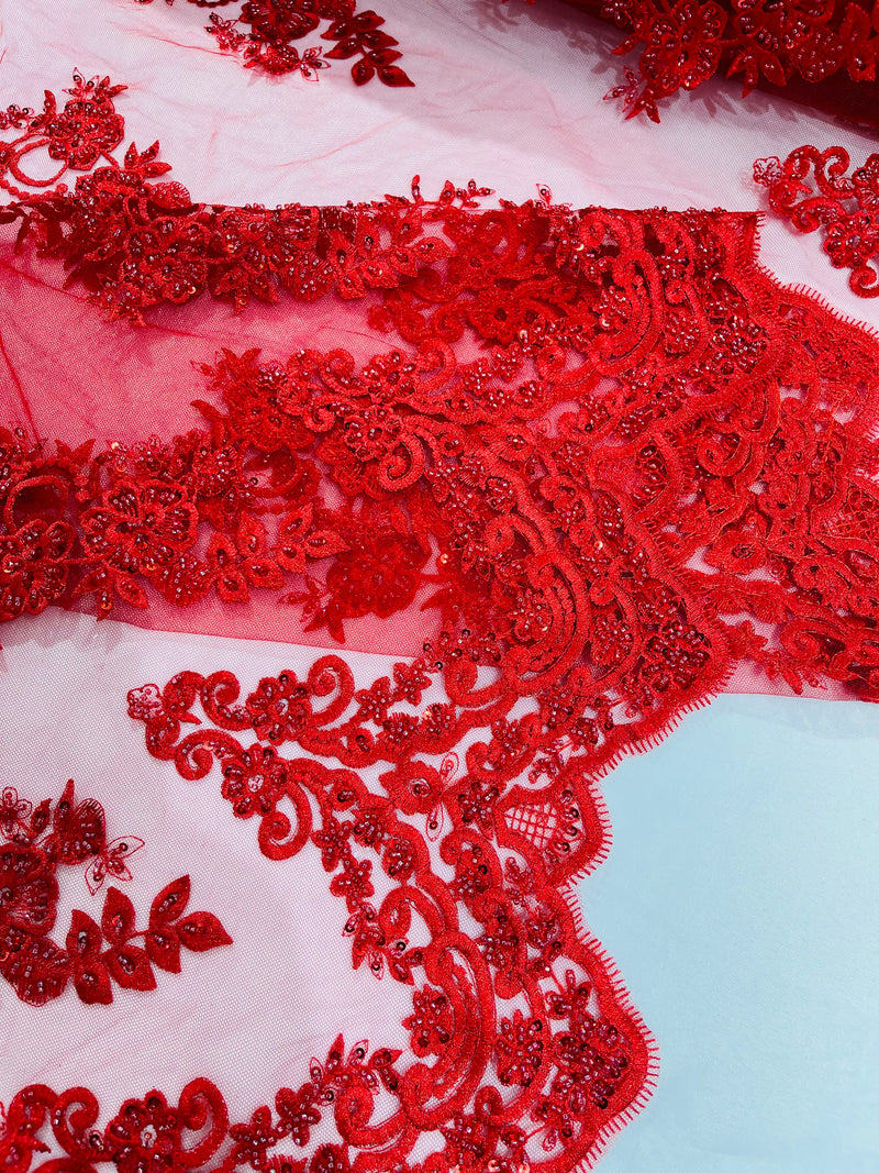 ELEGANT BEADED FLORAL LACE (By The Yard)