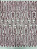GLITTER FEATHER DAMASK DESIGN MESH LACE FABRIC (By The Yard)