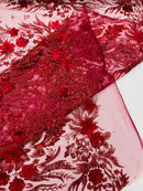 3D Floral Big Glitter Damask Design On A Mesh Lace 54" Wide| New Creations Fabric & Foam Inc. - New Creations Fabric & Foam Inc