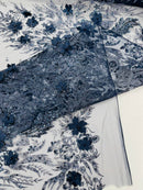 3D Floral Big Glitter Damask Design On A Mesh Lace 54" Wide| New Creations Fabric & Foam Inc. - New Creations Fabric & Foam Inc