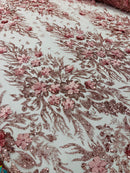 3D Floral Big Glitter Damask Design On A Mesh Lace 54" Wide| New Creations Fabric & Foam Inc. - New Creations Fabric & Foam Inc