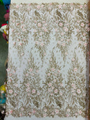 3D Floral Big Glitter Damask Design On A Mesh Lace 54" Wide| New Creations Fabric & Foam Inc. - New Creations Fabric & Foam Inc