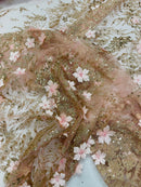 3D Floral Big Glitter Damask Design On A Mesh Lace 54" Wide| New Creations Fabric & Foam Inc. - New Creations Fabric & Foam Inc