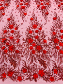 3D Floral Big Glitter Damask Design On A Mesh Lace 54" Wide| New Creations Fabric & Foam Inc. - New Creations Fabric & Foam Inc