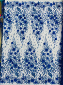 3D Floral Big Glitter Damask Design On A Mesh Lace 54" Wide| New Creations Fabric & Foam Inc. - New Creations Fabric & Foam Inc