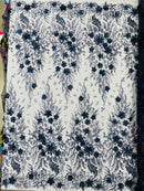 3D Floral Big Glitter Damask Design On A Mesh Lace 54" Wide| New Creations Fabric & Foam Inc. - New Creations Fabric & Foam Inc