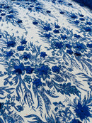 3D Floral Big Glitter Damask Design On A Mesh Lace 54" Wide| New Creations Fabric & Foam Inc. - New Creations Fabric & Foam Inc