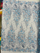 3D Floral Big Glitter Damask Design On A Mesh Lace 54" Wide| New Creations Fabric & Foam Inc. - New Creations Fabric & Foam Inc