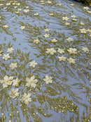 3D Floral Big Glitter Damask Design On A Mesh Lace 54" Wide| New Creations Fabric & Foam Inc. - New Creations Fabric & Foam Inc