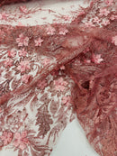 3D Floral Big Glitter Damask Design On A Mesh Lace 54" Wide| New Creations Fabric & Foam Inc. - New Creations Fabric & Foam Inc