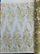 3D Floral Big Glitter Damask Design On A Mesh Lace 54" Wide| New Creations Fabric & Foam Inc. - New Creations Fabric & Foam Inc