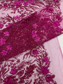 3D Floral Big Glitter Damask Design On A Mesh Lace 54" Wide| New Creations Fabric & Foam Inc. - New Creations Fabric & Foam Inc