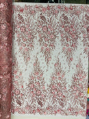 3D Floral Big Glitter Damask Design On A Mesh Lace 54" Wide| New Creations Fabric & Foam Inc. - New Creations Fabric & Foam Inc