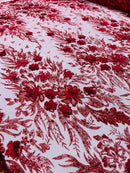 3D Floral Big Glitter Damask Design On A Mesh Lace 54" Wide| New Creations Fabric & Foam Inc. - New Creations Fabric & Foam Inc