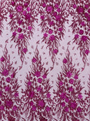 3D Floral Big Glitter Damask Design On A Mesh Lace 54" Wide| New Creations Fabric & Foam Inc. - New Creations Fabric & Foam Inc
