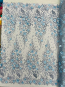 3D Floral Big Glitter Damask Design On A Mesh Lace 54" Wide| New Creations Fabric & Foam Inc. - New Creations Fabric & Foam Inc