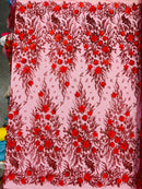 3D Floral Big Glitter Damask Design On A Mesh Lace 54" Wide| New Creations Fabric & Foam Inc. - New Creations Fabric & Foam Inc