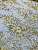 3D Floral Big Glitter Damask Design On A Mesh Lace 54" Wide| New Creations Fabric & Foam Inc. - New Creations Fabric & Foam Inc