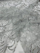 Vine Glitter Design On A Mesh Lace Fabric/Prom