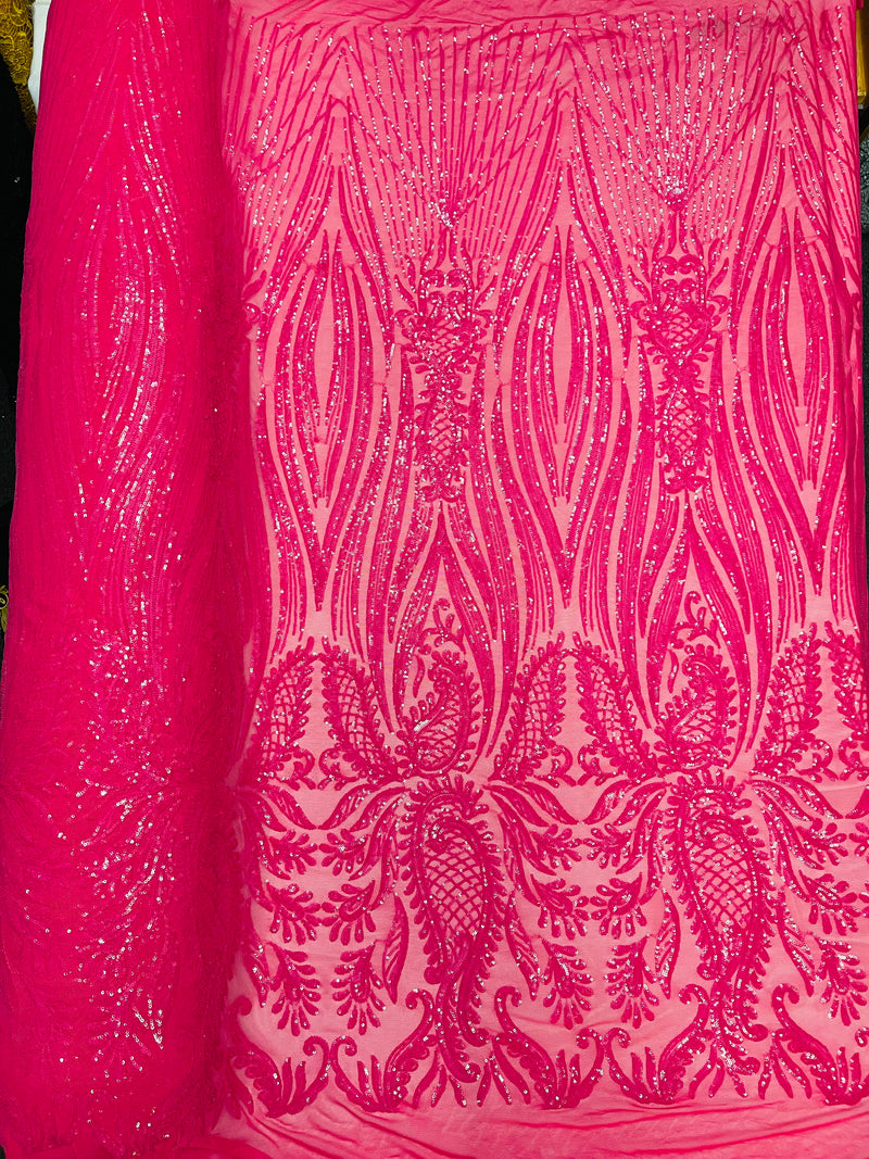 Paisley sequin design on a nude 4 way stretch mesh-prom-sold by the yard.