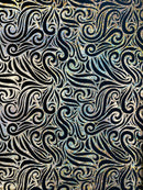 Holographic Foil Tribal Flame Design On A Stretch Velvet  Fabric. By The Yard