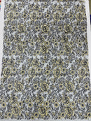 3D Full Roses Chunky Glitter Design On A Mesh Lace Fabric/Prom.