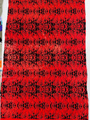 Hot Rod Tricot Holographic 4 Way Spandex With Black Flocking Flames And Red Glitter Fabric-