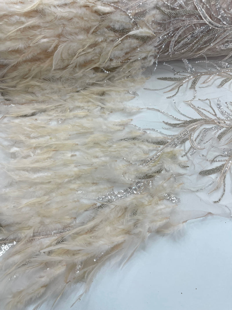 FANCY BEADED FEATHER LACE (By The Yard)