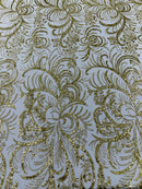 Vine Glitter Design On A Mesh Lace Fabric/Prom