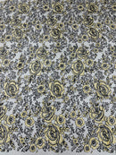 3D Full Roses Chunky Glitter Design On A Mesh Lace Fabric/Prom.