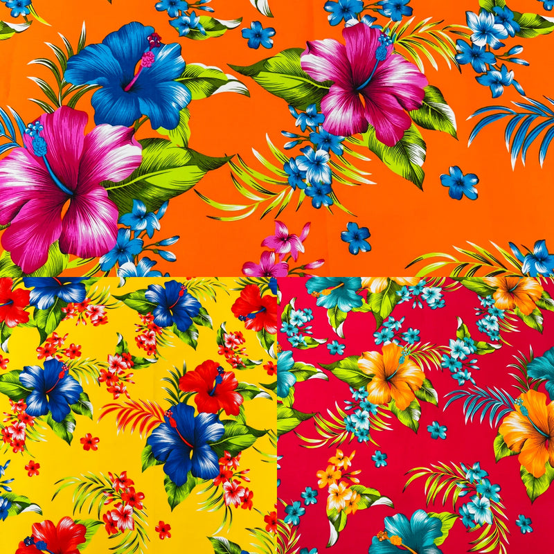 Multi Color Hawaiian Hibiscus  Floral Fabric/ 100% Cotton/45" Wide (by the yard)