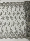 BIG FLORAL DAMASK BEADED MESH LACE FABRIC (By The Yard)