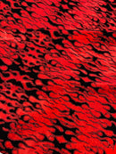 Hot Rod Tricot Holographic 4 Way Spandex With Black Flocking Flames And Red Glitter Fabric-