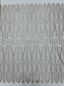 GLITTER FEATHER DAMASK DESIGN MESH LACE FABRIC (By The Yard)