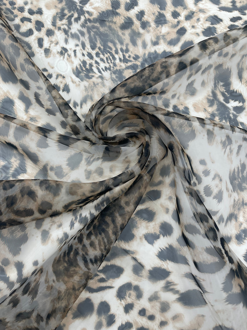 LEOPARD ANIMAL PRINT ON LIQUID ORGANZA FABRIC (By The Yard)