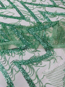 GEOMETRIC BEADED FRINGE DESIGN ON A MESH FABRIC (By The Yard)