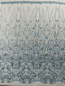 GEOMETRIC BEADED DESIGN ON A MESH LACE FABRIC (By The Yard)