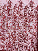 Vine Glitter Design On A Mesh Lace Fabric/Prom