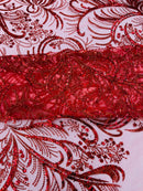 Vine Glitter Design On A Mesh Lace Fabric/Prom