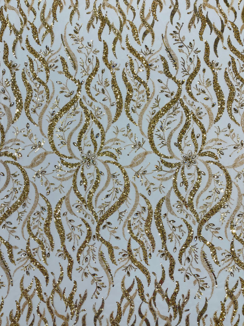 JEWEL VINE BEADED LACE ON MESH FABRIC (By The Yard)
