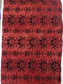 Hot Rod Tricot Holographic 4 Way Spandex With Black Flocking Flames And Red Glitter Fabric-