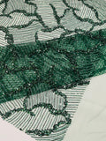 HEAVY BEADED LEAF DESIGN ON A MESH FABRIC (By The Yard)