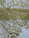 Vine Glitter Design On A Mesh Lace Fabric/Prom