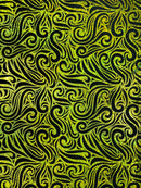 Holographic Foil Tribal Flame Design On A Stretch Velvet  Fabric. By The Yard