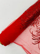 Vine Glitter Design On A Mesh Lace Fabric/Prom