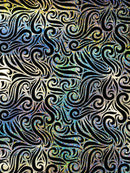 Holographic Foil Tribal Flame Design On A Stretch Velvet  Fabric. By The Yard