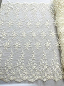BIG FLORAL DAMASK BEADED MESH LACE FABRIC (By The Yard)