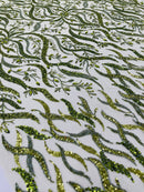 JEWEL VINE BEADED LACE ON MESH FABRIC (By The Yard)